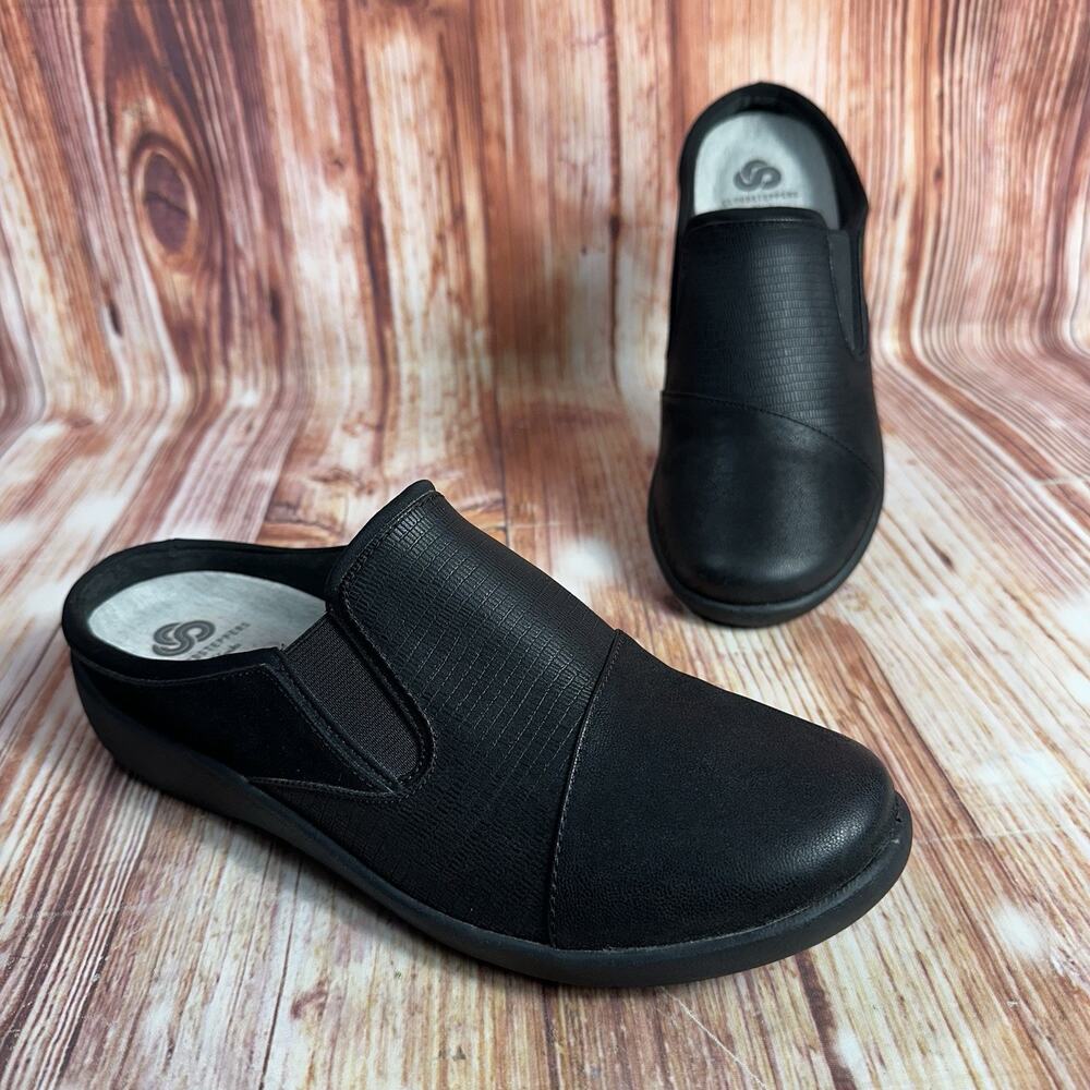 Clarks Cloudsteppers SILLIAN FREE Size 9 M Black Suede Mule Slide Loafers Shoes